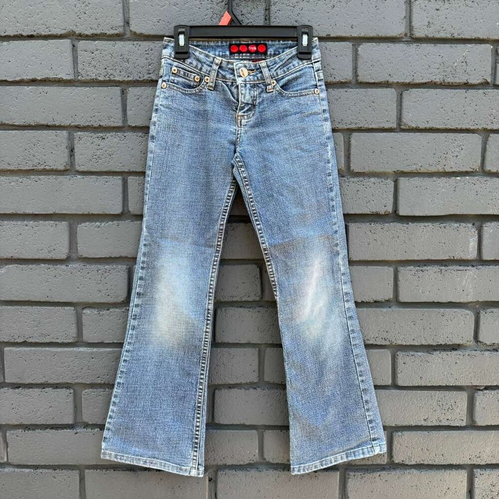 RARE Vintage Casual trendy Girls Flared Denim Jeans Medium Wash Cotton 5-6 years